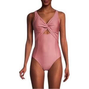 DKNY Twist-Front Elegant Blush Pink One-Piece Swimsuit NWT 14